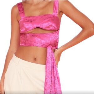 BOGO🛍️ PLT Cut Out Crop Top With Tassel Detail (Hot Pink)